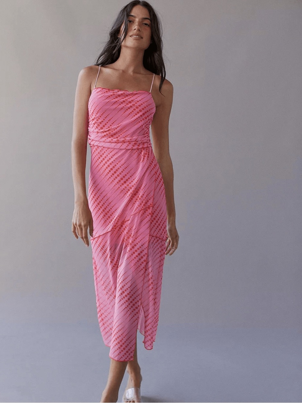 Urban Outfitters | pink polka dot wild seam slip dress SZ XS